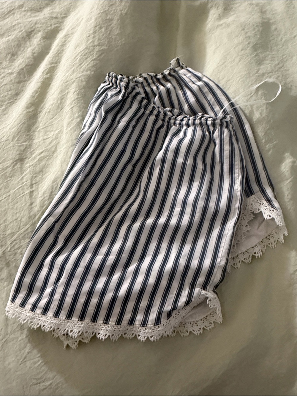 Reformation Blue and White Striped Lace-Trim Shorts - Picture 5 of 5